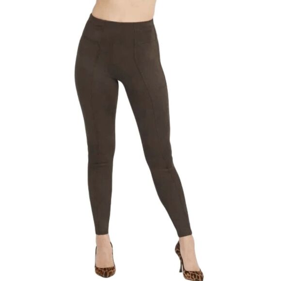 NWT SPANX Faux Suede Leggings In Chocolate Brown Size Medium - Picture 1 of 3